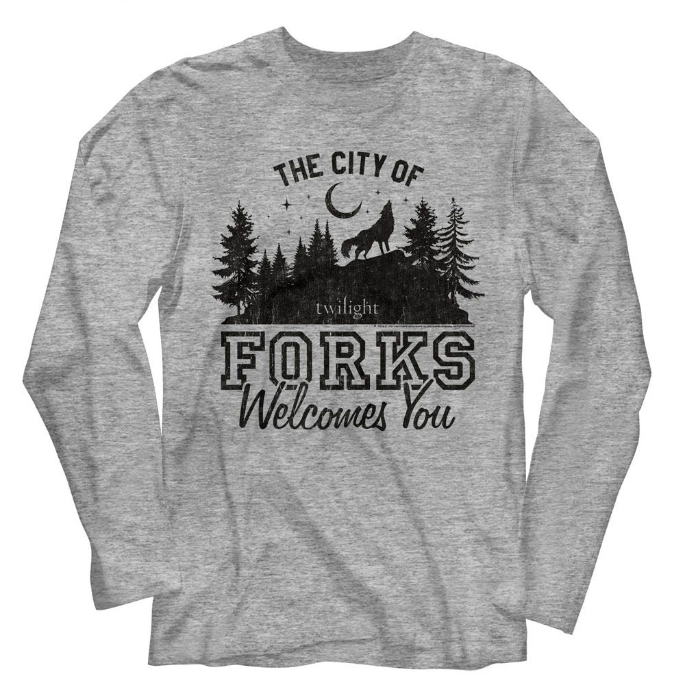 Wholesale Twilight Movie the City of Forks Heather Gray Adult Long Sleeve T-Shirt