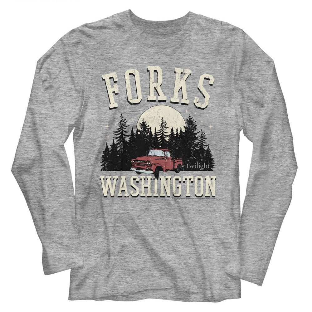 Wholesale Twilight Movie Forks Truck Heather Gray Adult Long Sleeve T-Shirt
