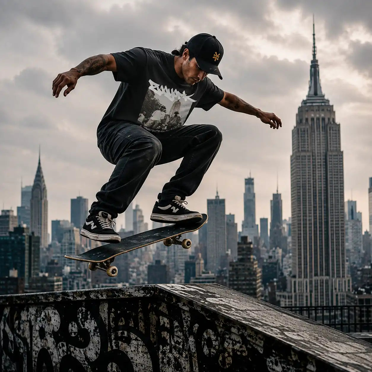 Skateboarder wearing a Zoo York t-shirt in NYC