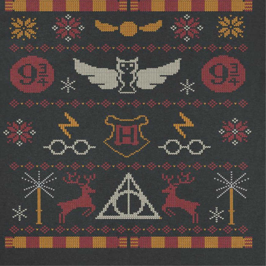 Harry Potter Hogwarts Christmas Pattern Black T-Shirt