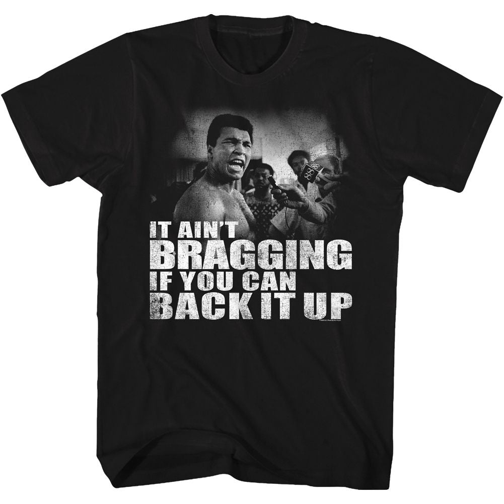 Muhammad Ali Distressed Back it Up Classic Graphic Black T-Shirt
