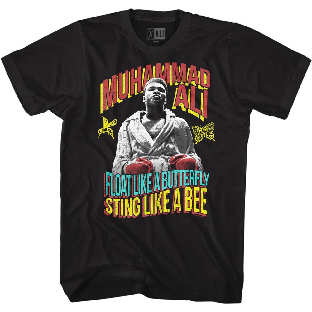 Muhammad Ali Float Sting Tricolor Signature Graphic Black T-Shirt