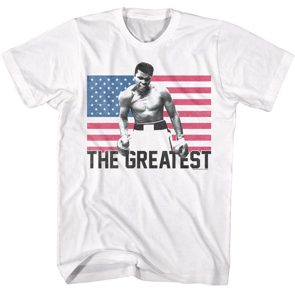 Muhammad Ali Flag the Greatest Signature Graphic White T-Shirt