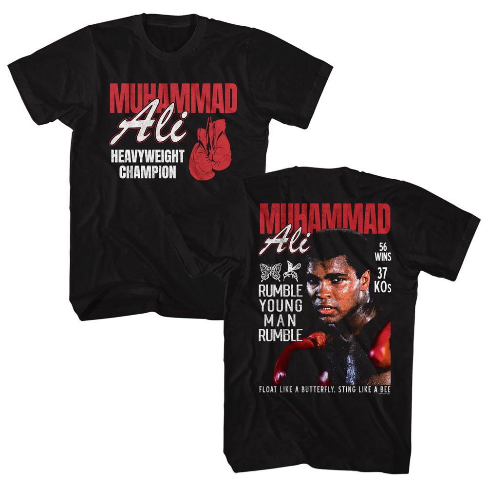 Muhammad Ali Heavyweight Champ Front & Back Print Vintage-Inspired Graphic Black T-Shirt