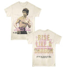 Bruce Lee Rise Like a Dragon Front and Back Print Natural T-Shirt