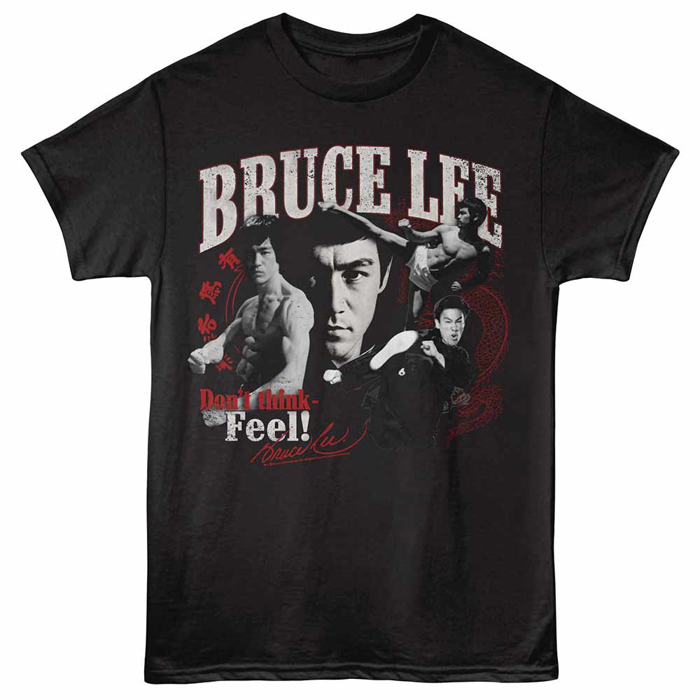 Bruce Lee Dont Think Collage Black T-Shirt