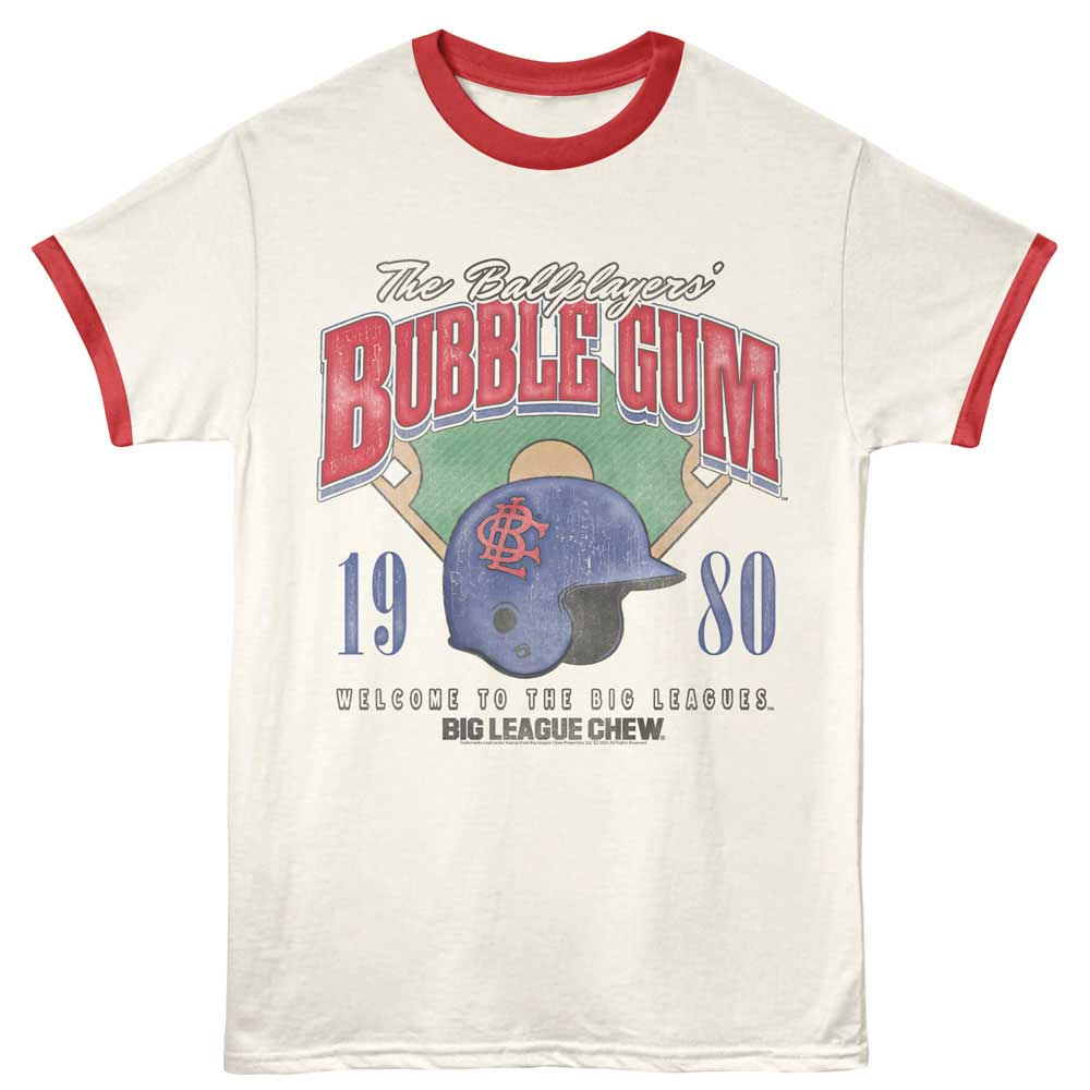 Big League Chew BLC Helmet and Diamond Vintage White Rio Red Ringer T-Shirt