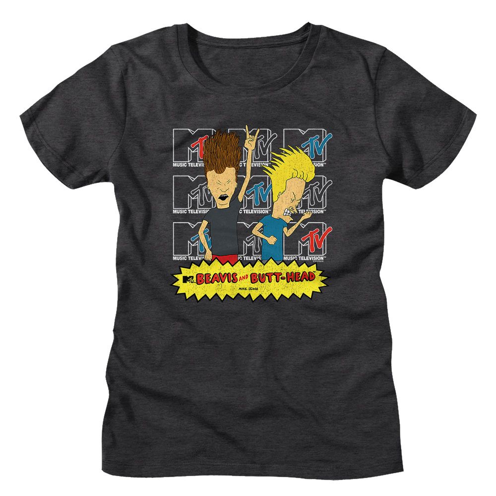 Beavis and Butthead Beavis and Butthead Logos Dark Charcoal Heather Women's T-Shirt