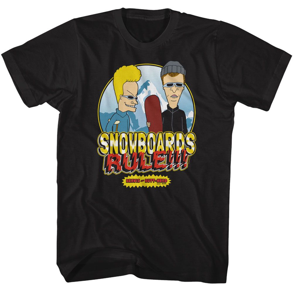 Beavis and Butthead Snowboards Rule Black T-Shirt