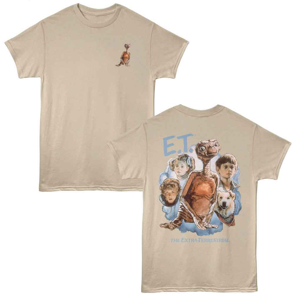 E.T. Character Cloud Front & Back Print Sand T-Shirt