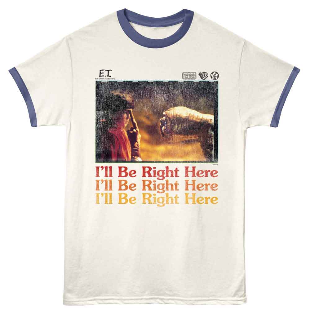 E.T. Be Right Here Vintage White India Ink Ringer T-Shirt