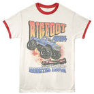 Bigfoot OG Monster Truck Vintage White Rio Red Ringer T-Shirt