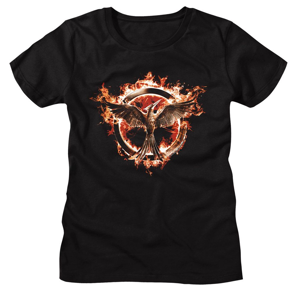 Hunger Games Hunger Games Flaming Mockingjay Black Women's T-Shirt
