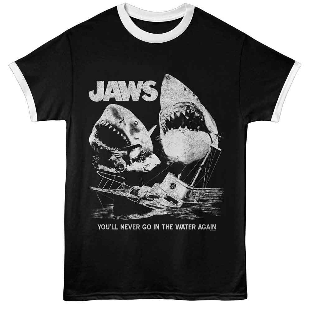 Jaws Movie Stills Black White Ringer T-Shirt