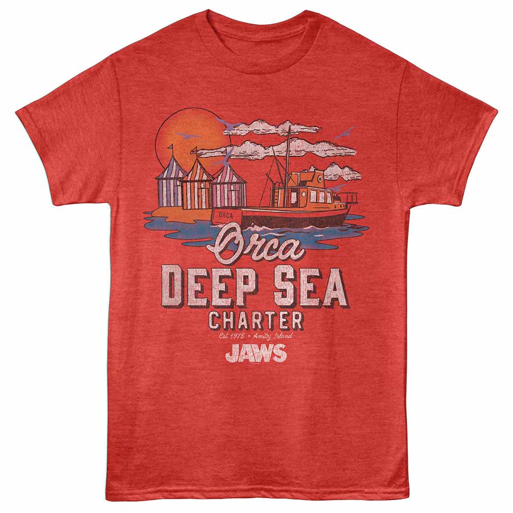 Jaws Orca Deep Sea Charter Red Heather T-Shirt