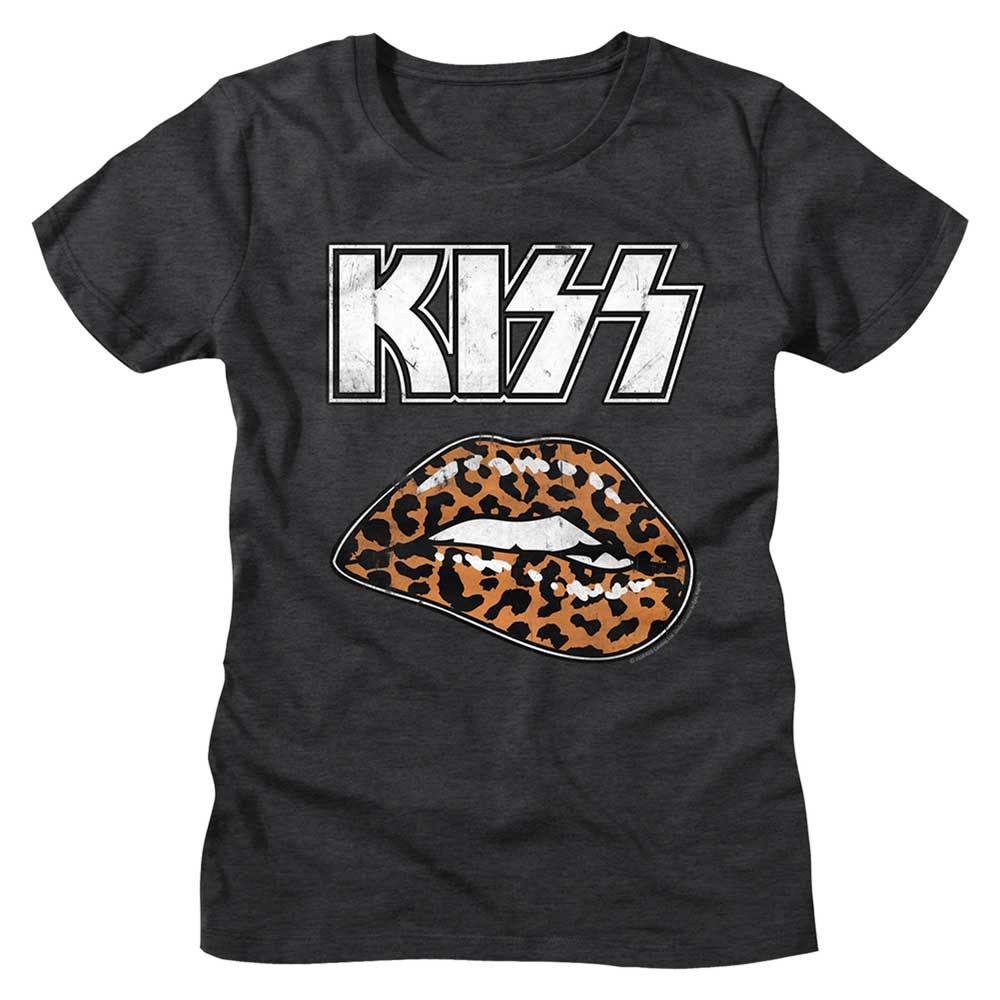 KISS Leopard Lip Dark Charcoal Heather Women's T-Shirt