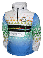 Colorful jacket with geometric pattern and Pink Floyd logo on a white background