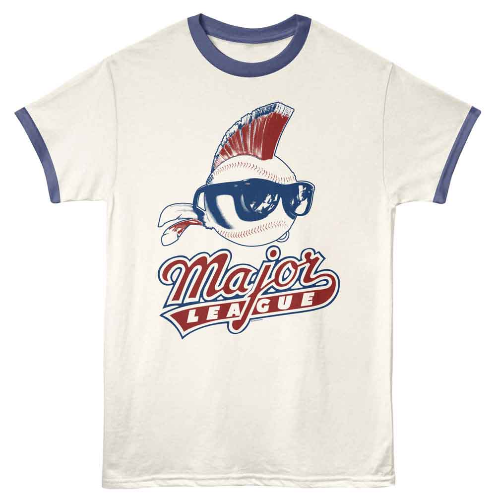 Major League Logo and Ball Vintage White India Ink Ringer T-Shirt