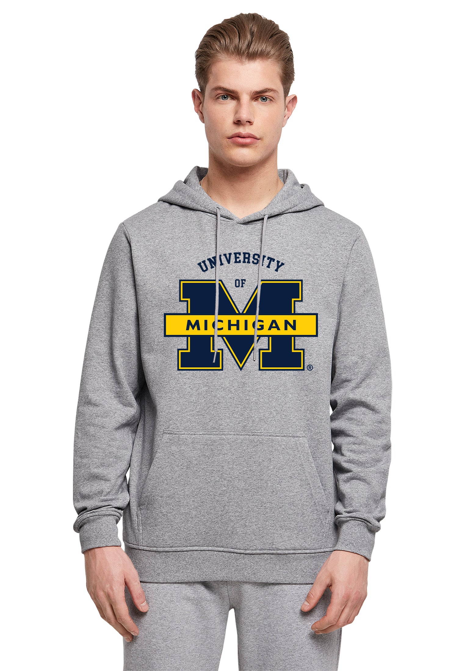 University of Michigan M Print Hoodie - Heather Grey