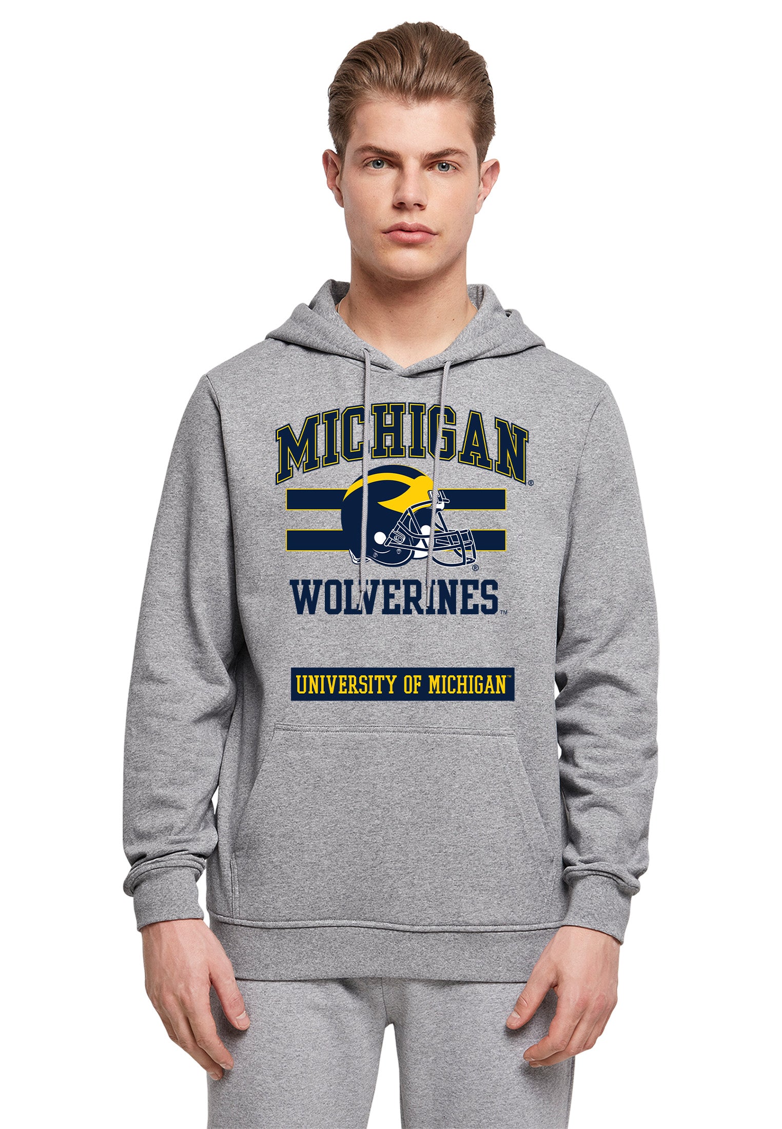 University of Michigan Vintage Wolverines with Helmet Hoodie - Heather Grey