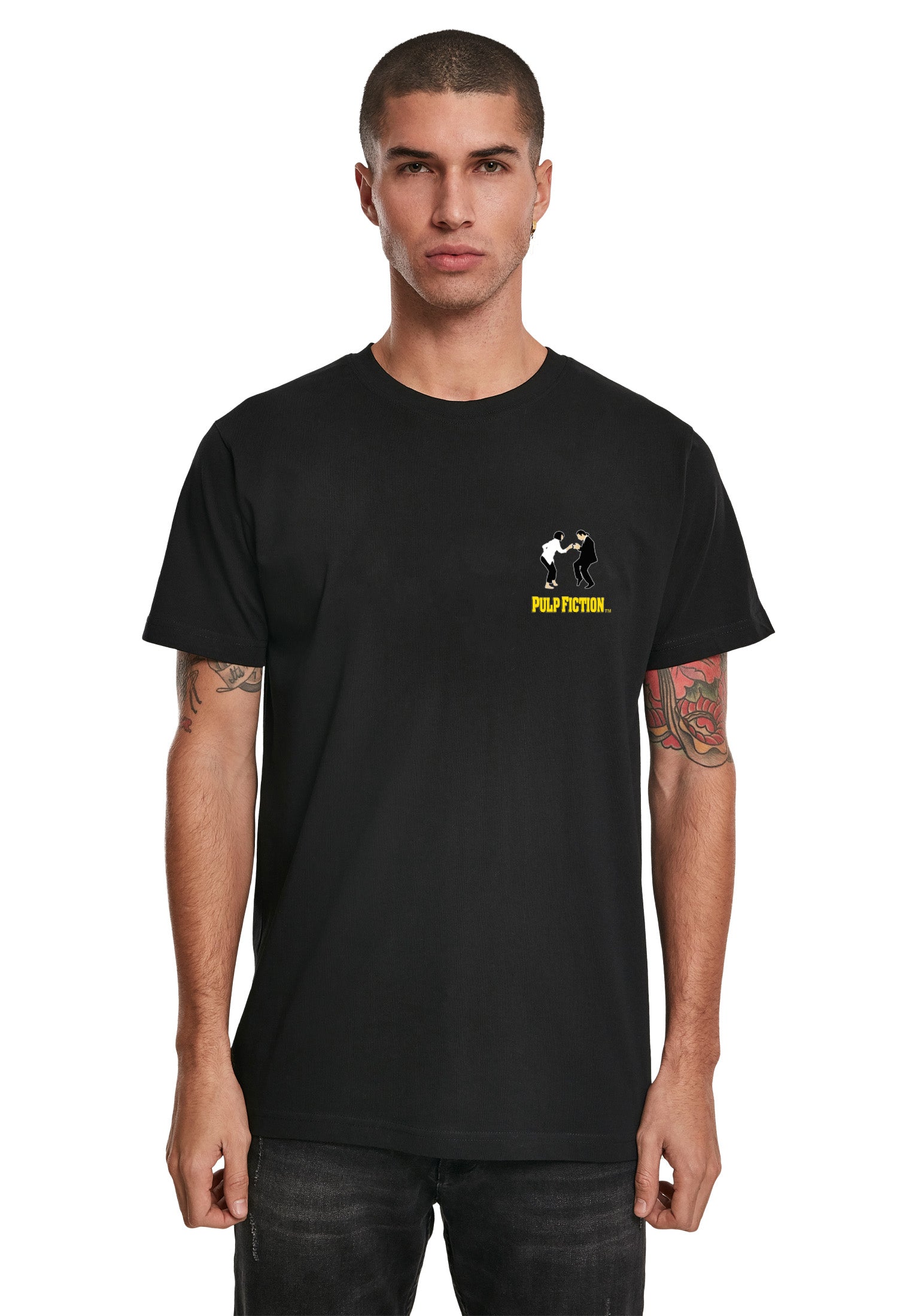 Wholesale Pulp Fiction t-shirt for your store - Men's T-Shirt Pulp Fiction Vince & Mia Graphic Print Tee Black (image 1)