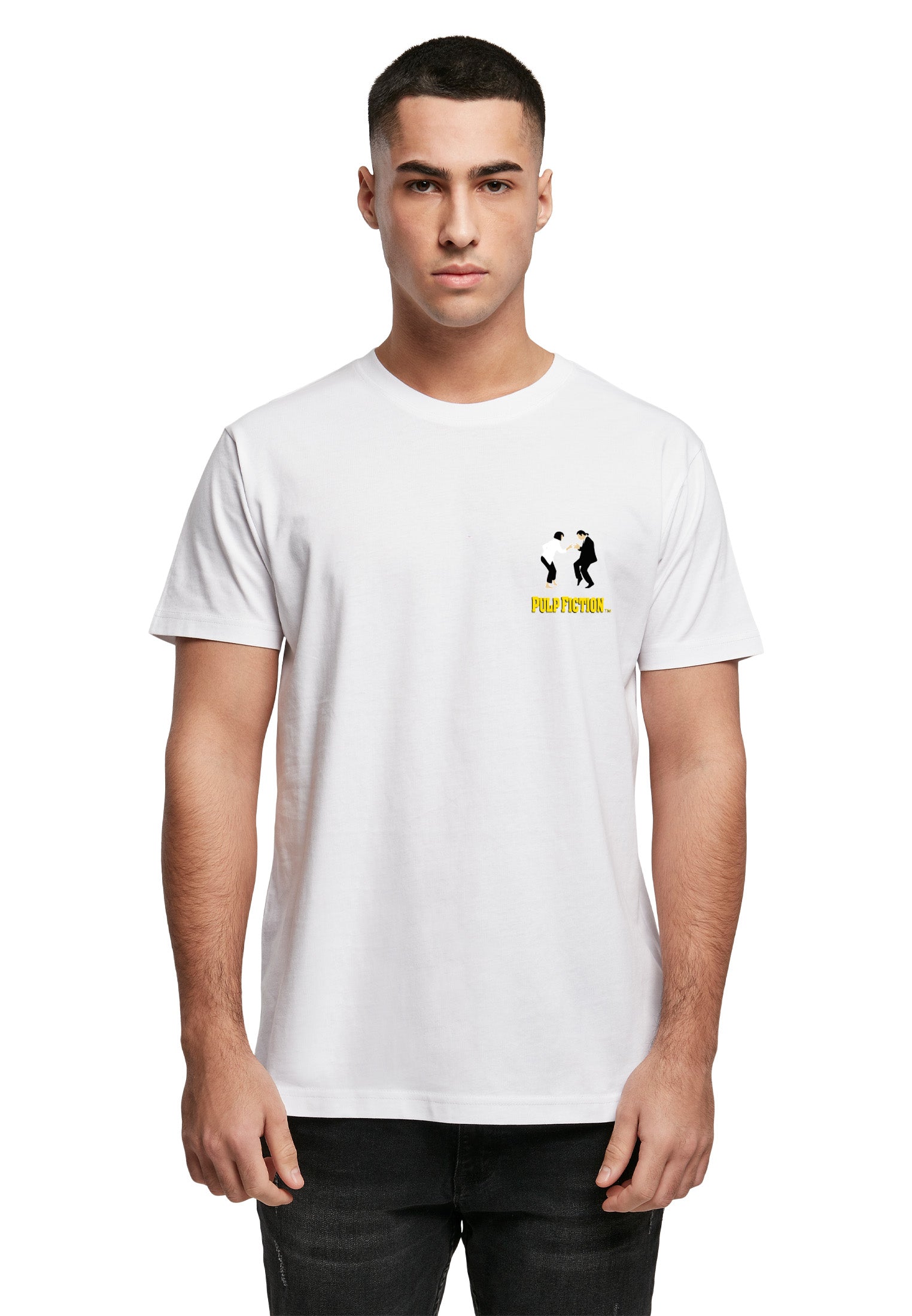 Wholesale Pulp Fiction t-shirt for your store - Men's T-Shirt Pulp Fiction Vince & Mia Graphic Print Tee White (image 1)