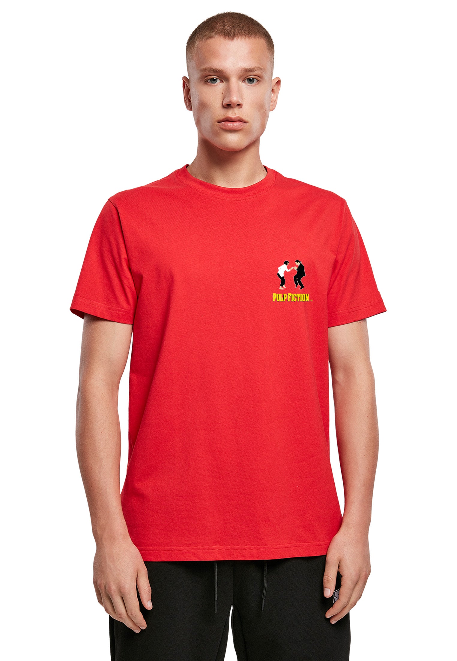 Wholesale Pulp Fiction t-shirt for your store - Men's T-Shirt Pulp Fiction Vince & Mia Graphic Print Tee Red (image 1)