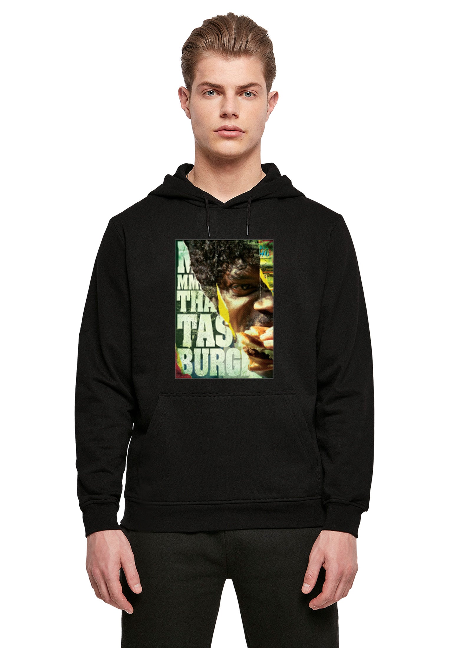 Wholesale Pulp Fiction hoodie for your store - Men's Hoodie Pulp Fiction Kahuna Burger Graphic Print Hoodie Black (image 1)