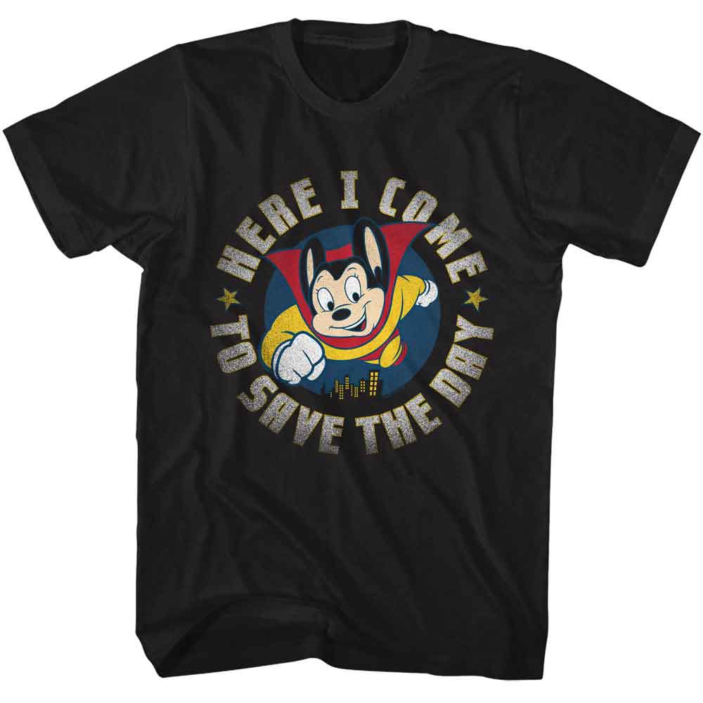 Mighty Mouse Here I Come Black T-Shirt