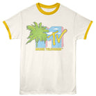 MTV Palm Tree Vintage White Mellow Yellow Ringer T-Shirt