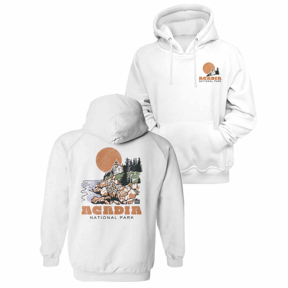U.S. National Parks Acadia White Hoodie Front & Back Print