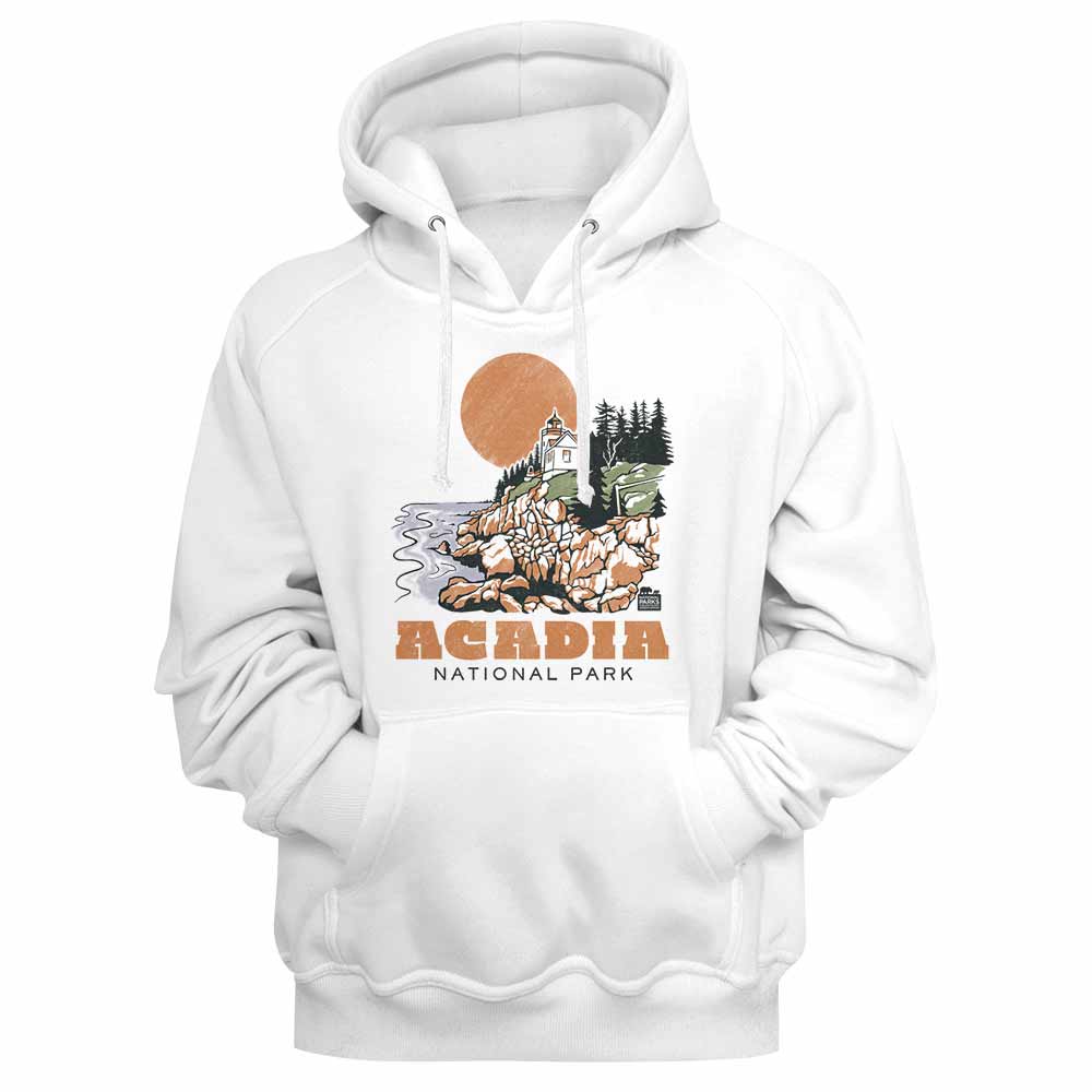 U.S. National Parks Acadia Drawn Lighthouse White Hoodie