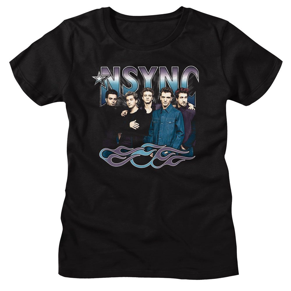 NSYNC Nsync Cool Tones and Flames Black Women's T-Shirt