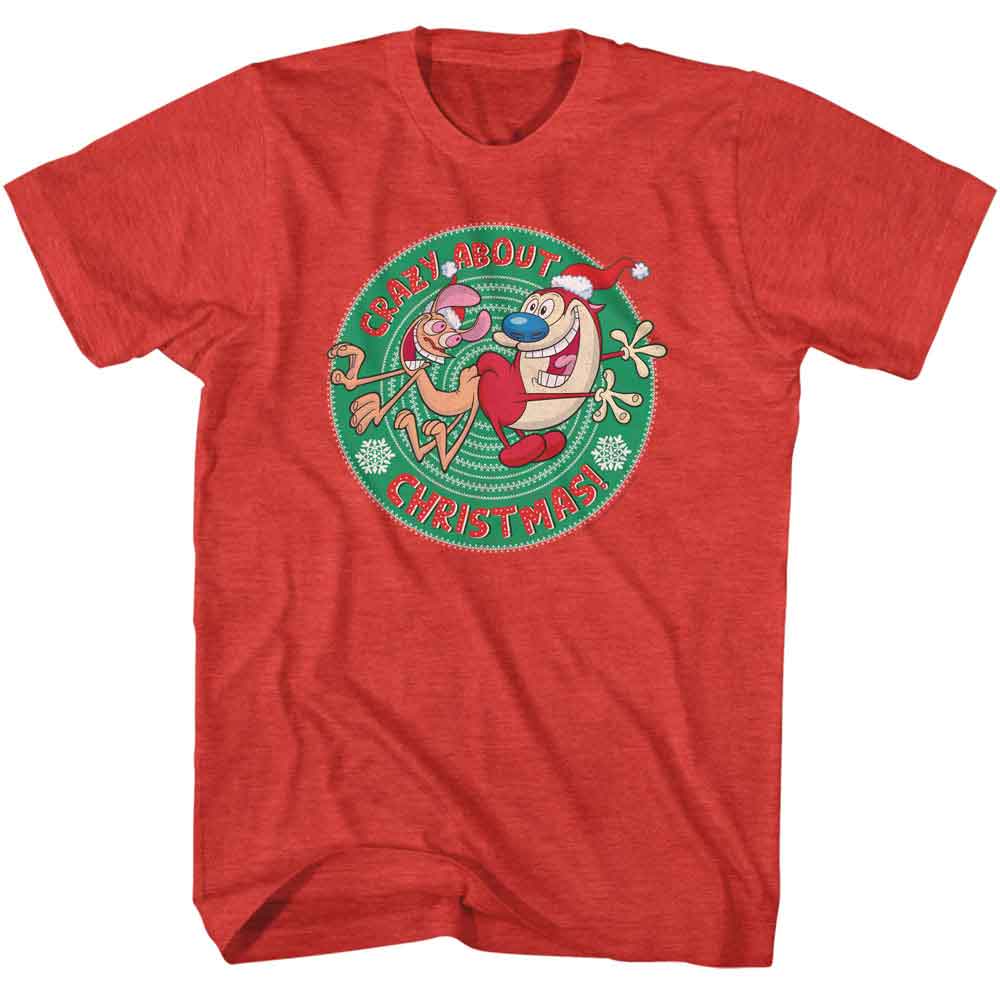 Ren and Stimpy Crazy About Christmas Red Heather T-Shirt