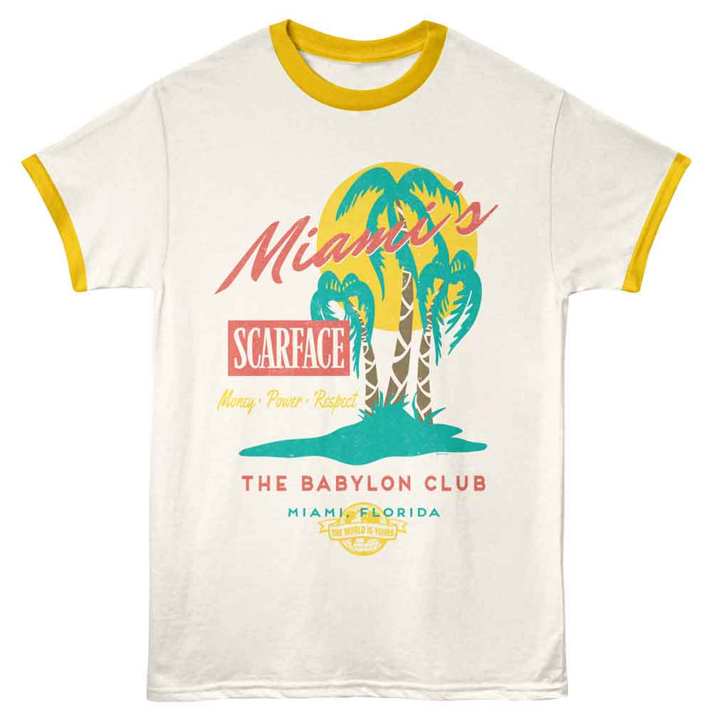 Scarface the Babylon Club Vintage White Mellow Yellow Ringer T-Shirt