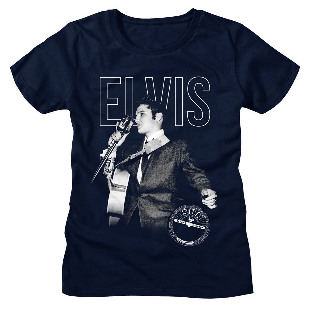 Sun Records Elvis On The Mic Navy Women's T-Shirt