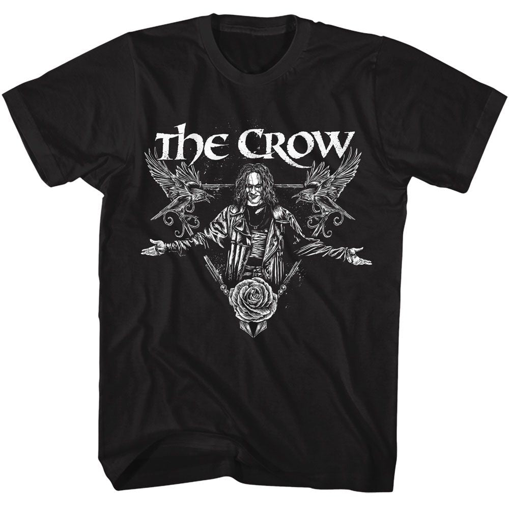 The Crow Crows and Rose Triangle Black T-Shirt