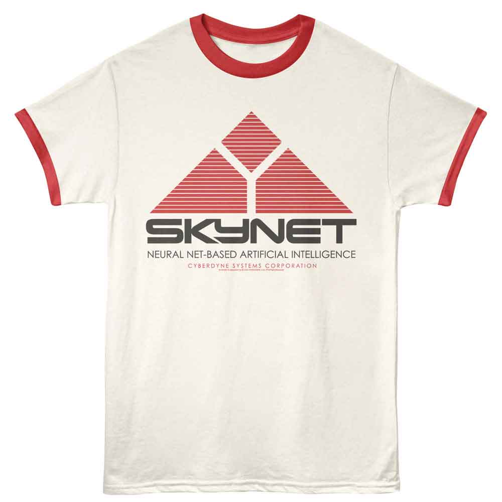 Terminator 2 T2 Skynet Logo Vintage White Rio Red Ringer T-Shirt