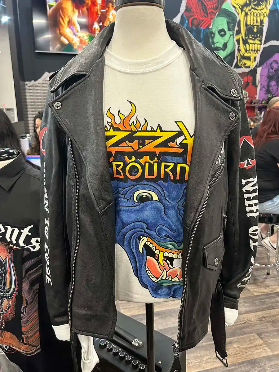 An example of the Global Merch wholesale band tees at the Las Vegas Licensing Expo.