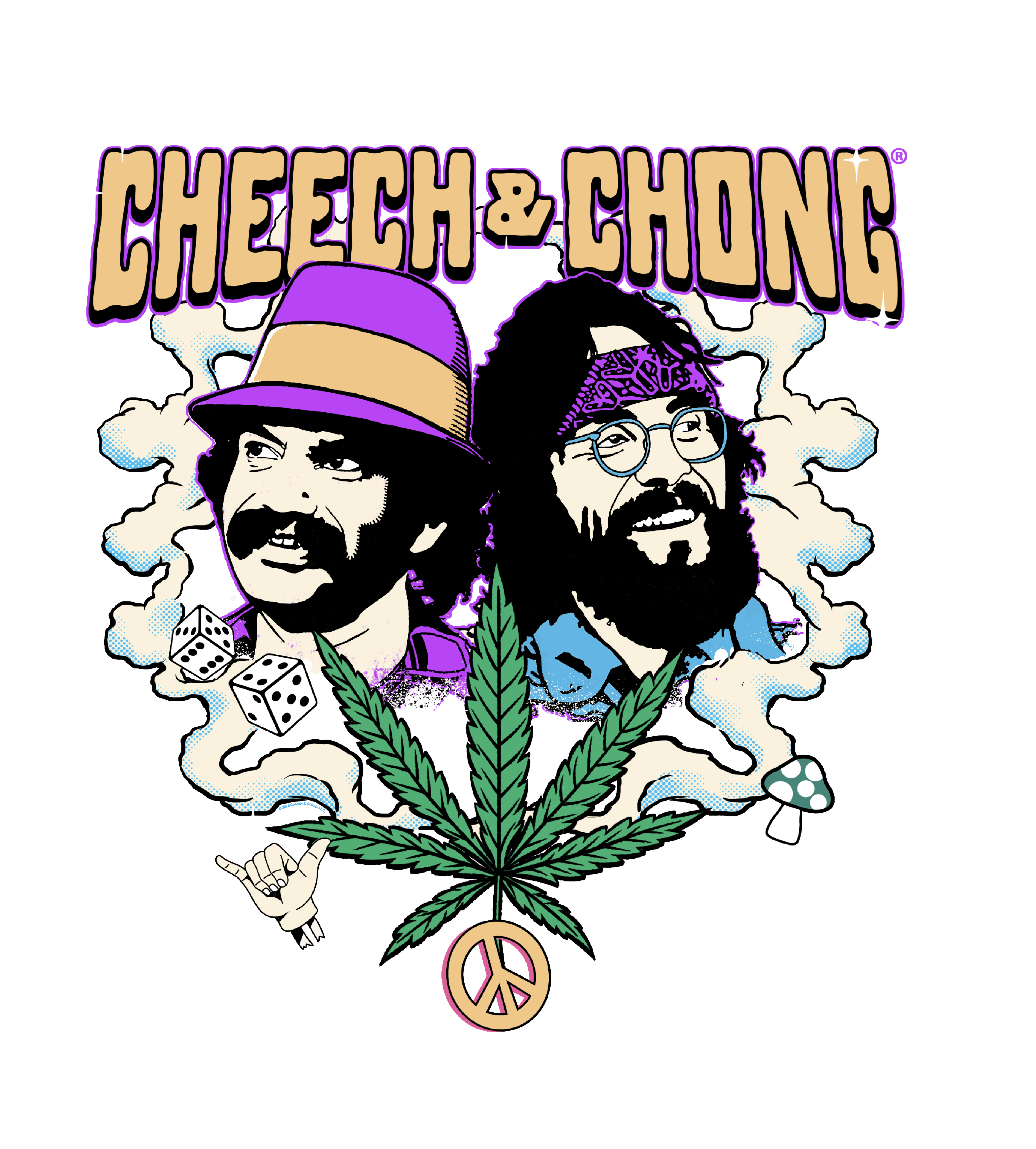 Wholesale Cheech and Chong Duo Portrait Dice Peace Leaf T-Shirt