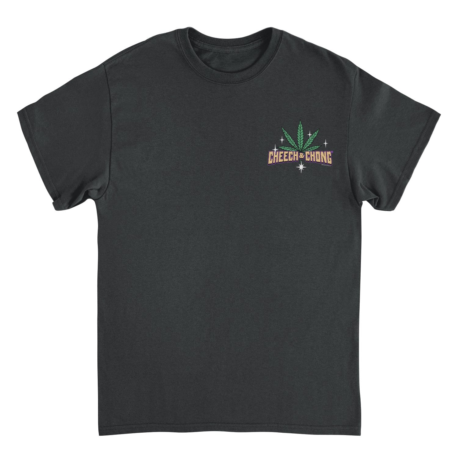 Wholesale Cheech and Chong Leaf Logo Stars Left Chest T-Shirt