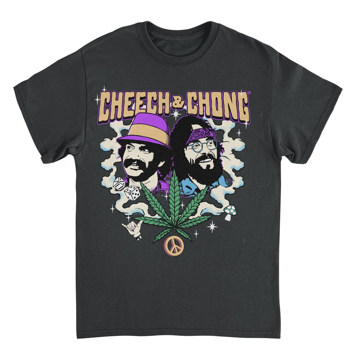 Wholesale Cheech and Chong Duo Portrait Dice Peace Leaf T-Shirt