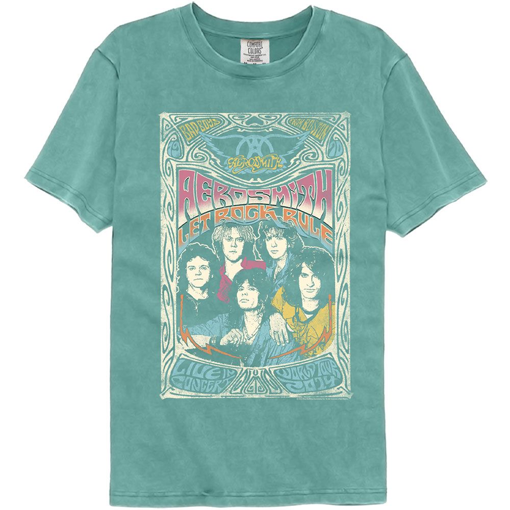 Wholesale Aerosmith Let Rock Rule World Tour Seafoam Premium Comfort Colors Fashion Band Tee