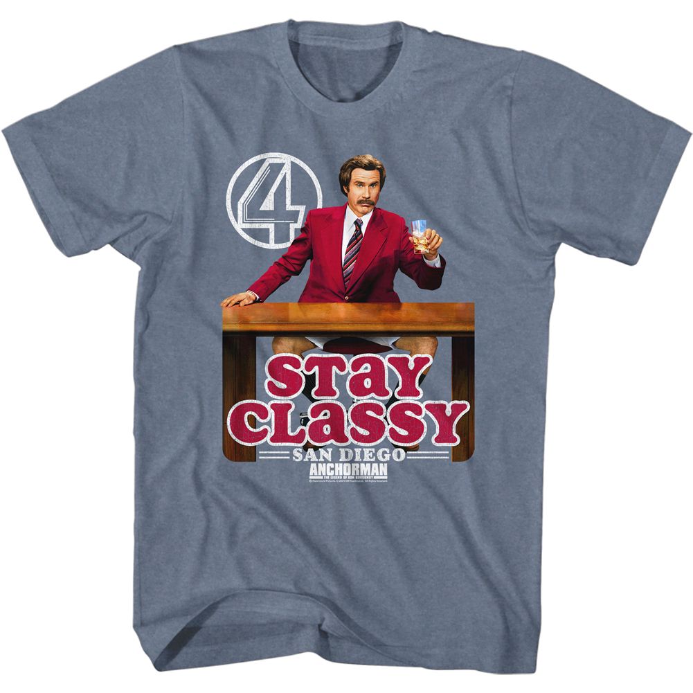 Wholesale Anchorman Movie Stay Classy Logo Heather Indigo Adult T-Shirt