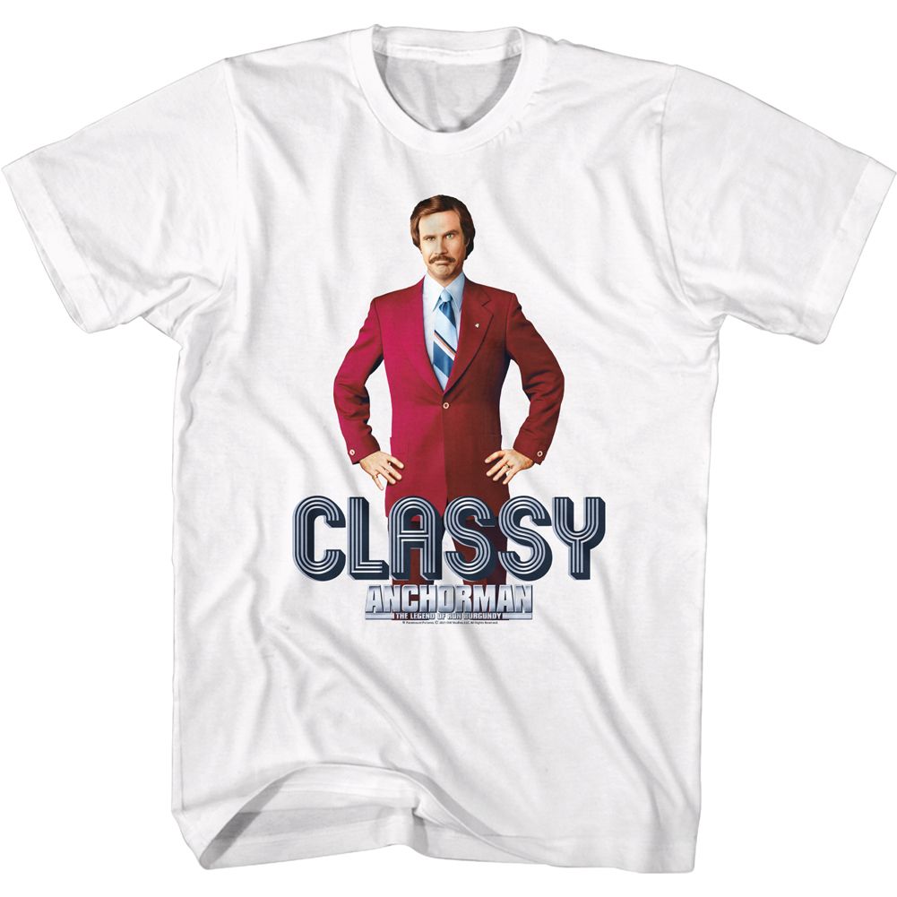 Wholesale Anchorman Movie Ron Classy Text White Adult T-Shirt