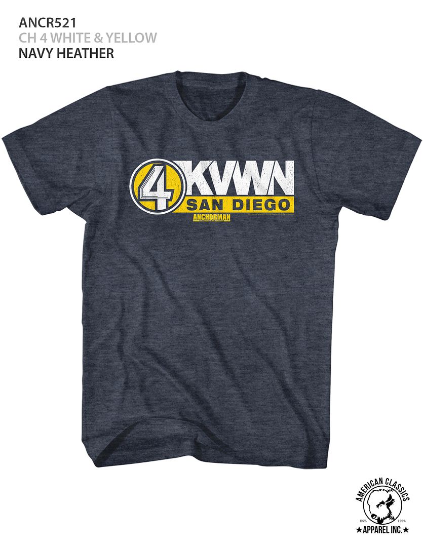 Wholesale Anchorman Movie Ch 4 White and Yel Heather Navy Adult T-Shirt