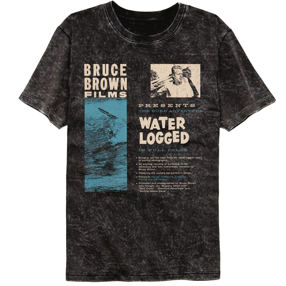 Wholesale Brue Brown Films Water Logged Surf Adventures Premium Mineral Wash Fashion Movie T-Shirt