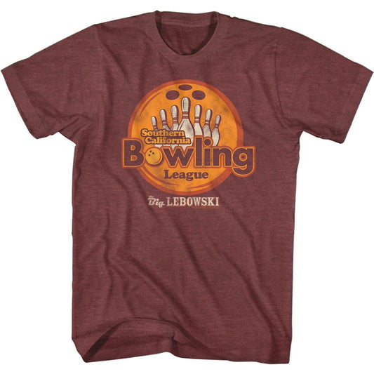 Wholesale The Big Lebowski Socal Bowling League Heather Vintage Maroon Adult T-Shirt