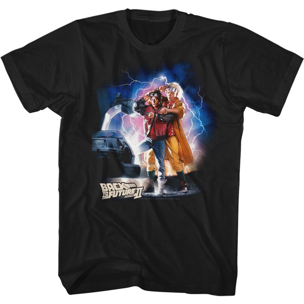 Wholesale Back to the Future Movie McFly Doc Car Lightning Black Adult T-Shirt