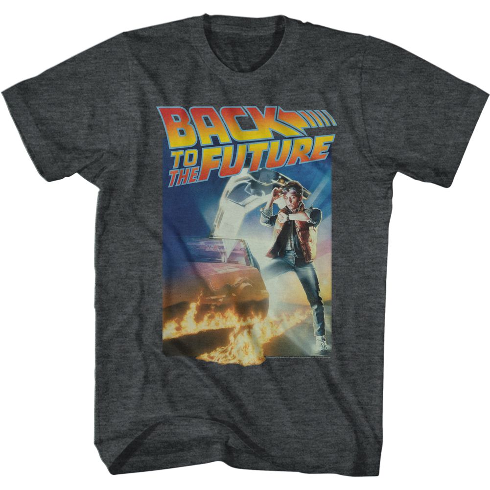 Wholesale Back to the Future Movie Poster with a Gig Logo Heather Black Adult T-Shirt